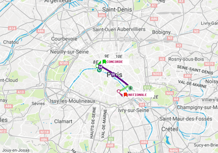 plan itinéraire ratp de Concorde à Nationale