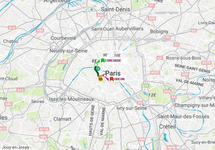 plan itinéraire ratp de Concorde à Odéon