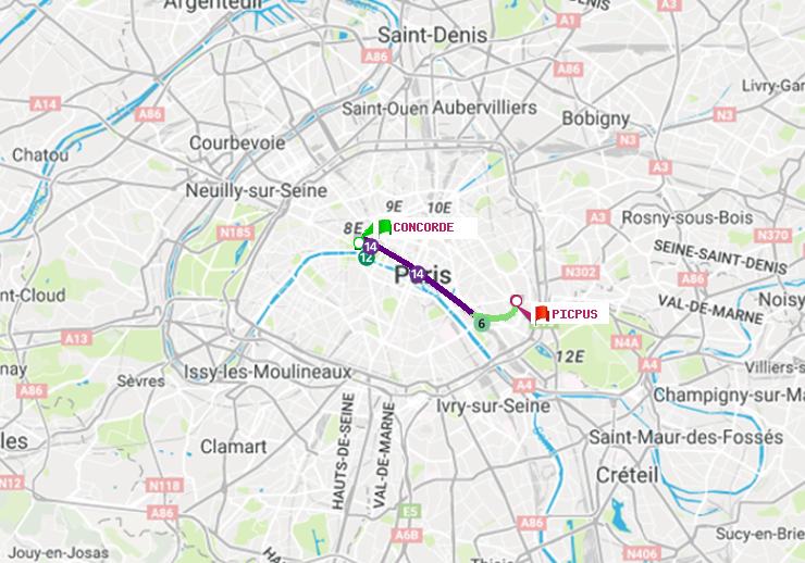 plan itinéraire ratp de Concorde à Picpus