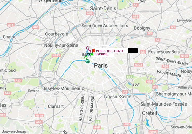 plan itinéraire ratp de Concorde à Place de Clichy