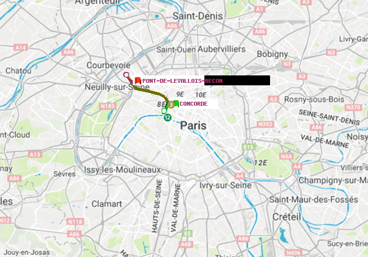 plan itinéraire ratp de Concorde à Pont de Levallois-Bécon