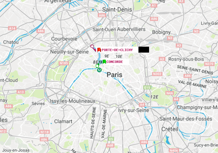 plan itinéraire ratp de Concorde à Porte de Clichy