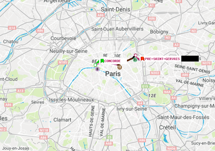 plan itinéraire ratp de Concorde à Pré-Saint-Gervais