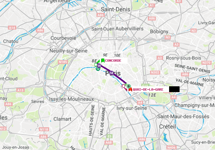 plan itinéraire ratp de Concorde à Quai de la Gare