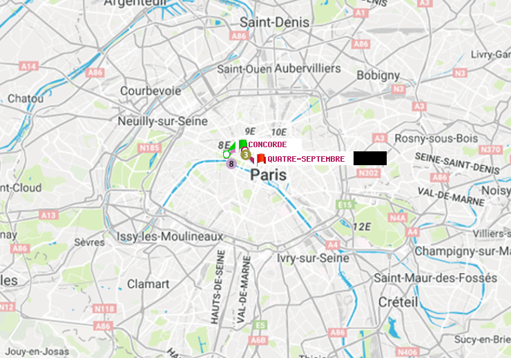 plan itinéraire ratp de Concorde à Quatre Septembre