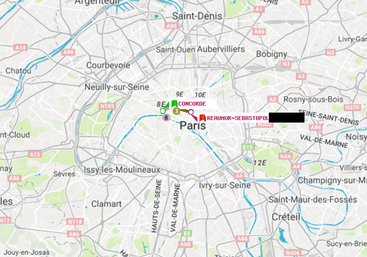 plan itinéraire ratp de Concorde à Réaumur-Sébastopol