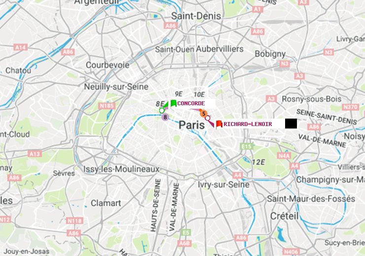 plan itinéraire ratp de Concorde à Richard-Lenoir