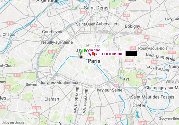 plan itinéraire ratp de Concorde à Richelieu-Drouot