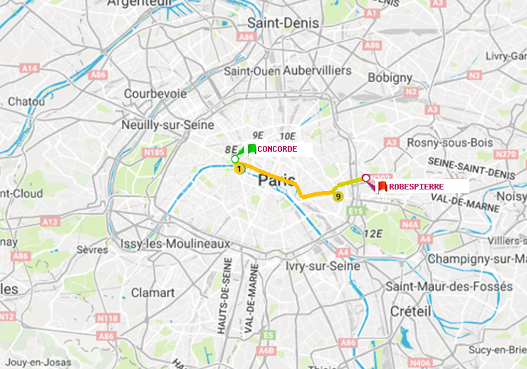 plan itinéraire ratp de Concorde à Robespierre