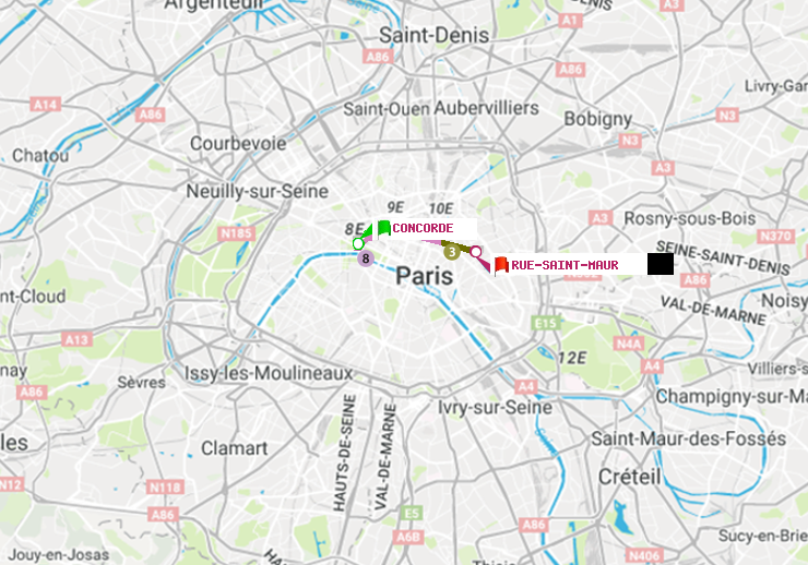 plan itinéraire ratp de Concorde à Rue Saint-Maur