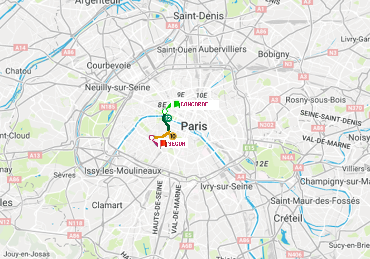 plan itinéraire ratp de Concorde à Ségur