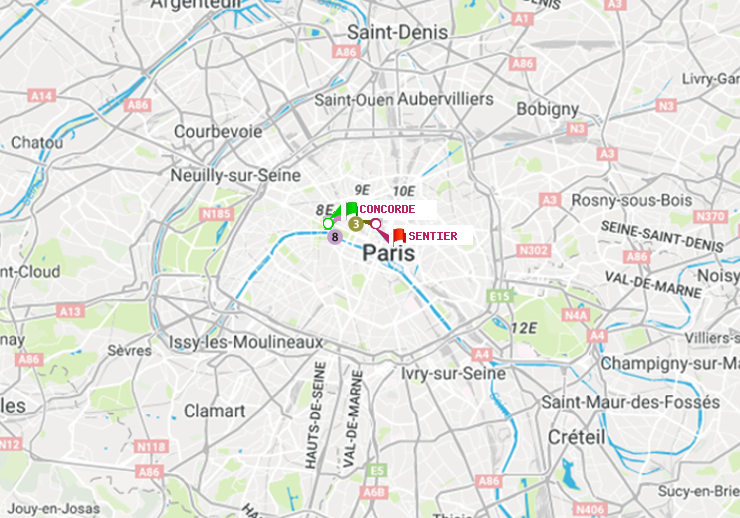 plan itinéraire ratp de Concorde à Sentier