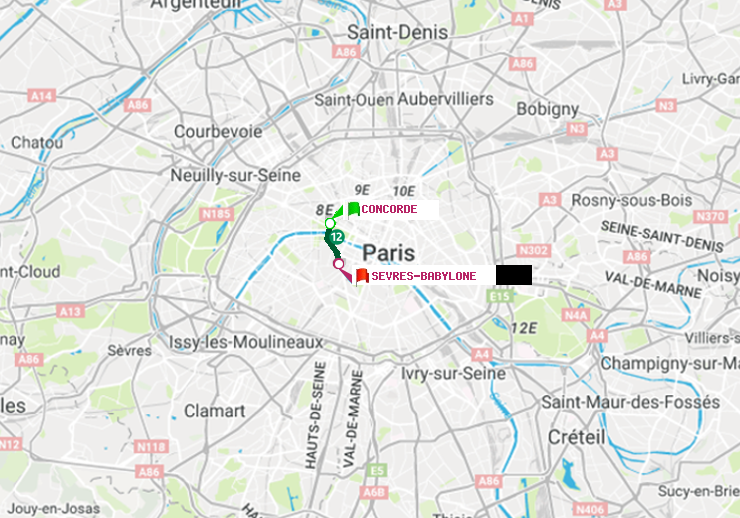 plan itinéraire ratp de Concorde à Sèvres-Babylone