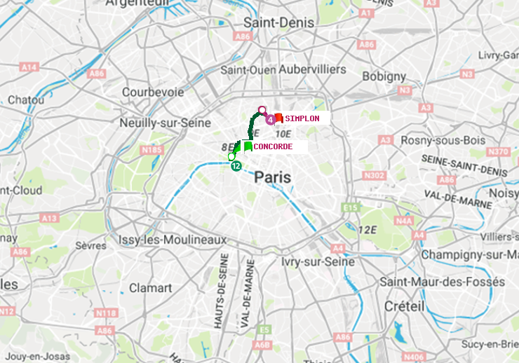 plan itinéraire ratp de Concorde à Simplon