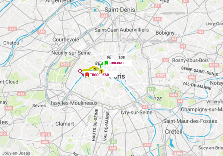 plan itinéraire ratp de Concorde à Trocadéro