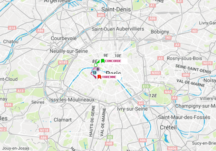 plan itinéraire ratp de Concorde à Varenne