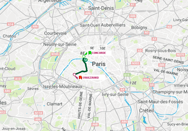 plan itinéraire ratp de Concorde à Vaugirard (Adolphe Chérioux)