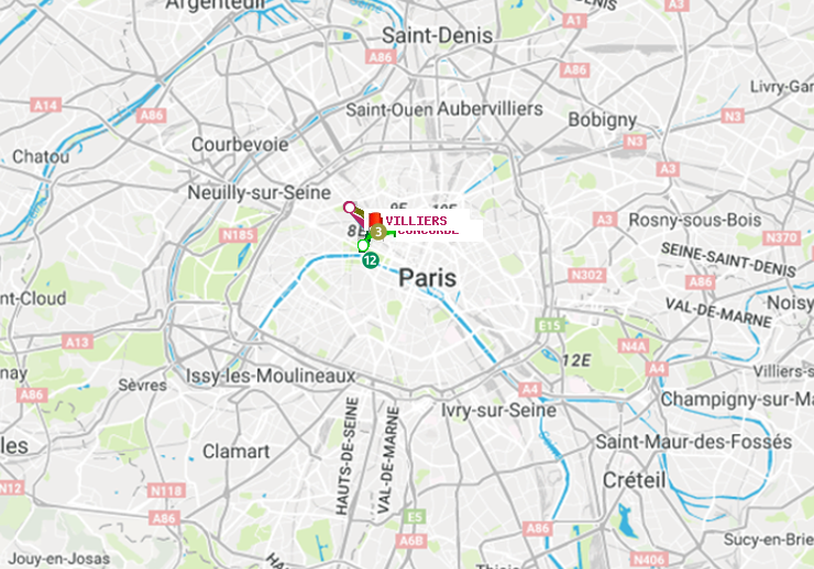 plan itinéraire ratp de Concorde à Villiers
