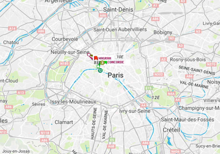 plan itinéraire ratp de Concorde à Wagram