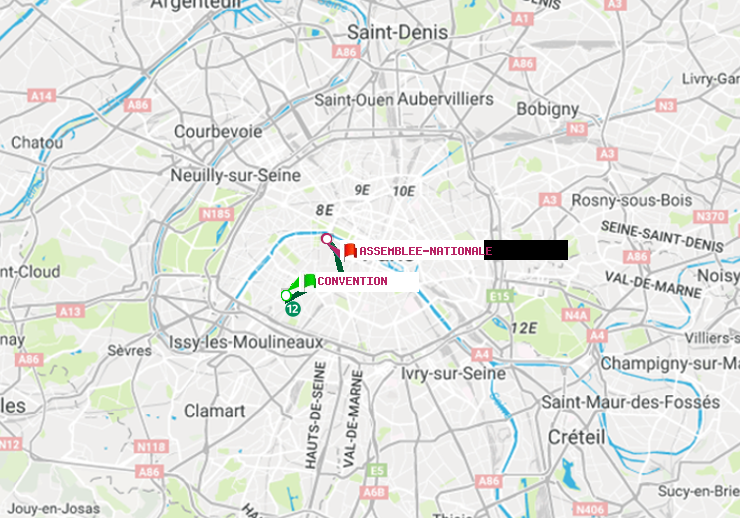 plan itinéraire ratp de Convention à Assemblée Nationale