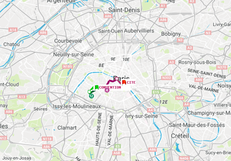 plan itinéraire ratp de Convention à Cité