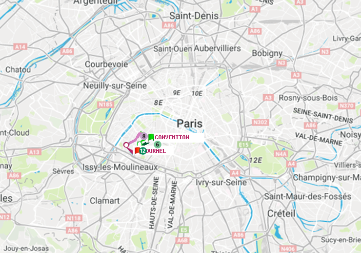 plan itinéraire ratp de Convention à Lourmel