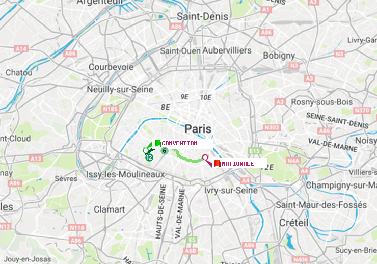 plan itinéraire ratp de Convention à Nationale