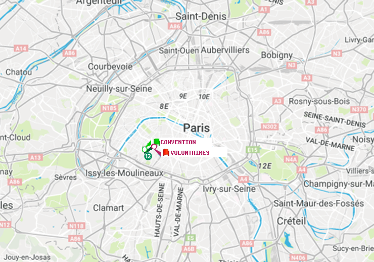 plan itinéraire ratp de Convention à Volontaires