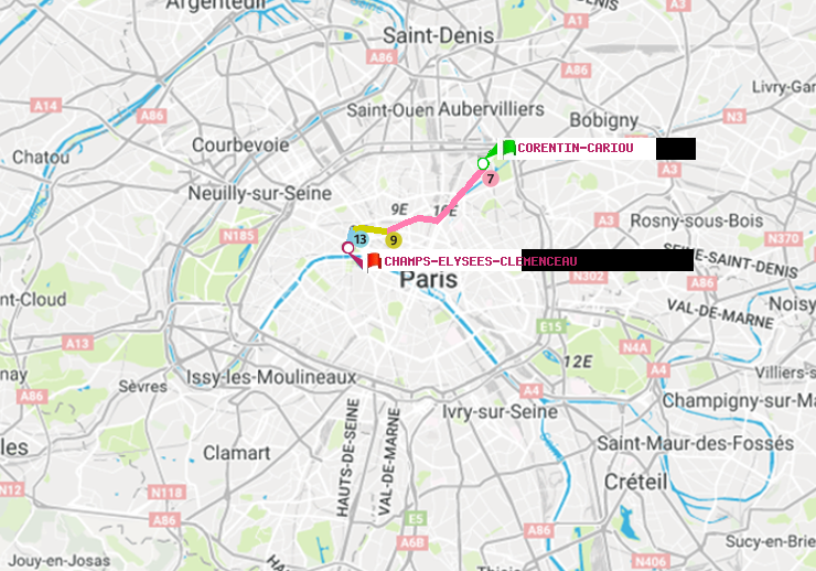 plan itinéraire ratp de Corentin-Cariou à Champs-Elysées-Clémenceau