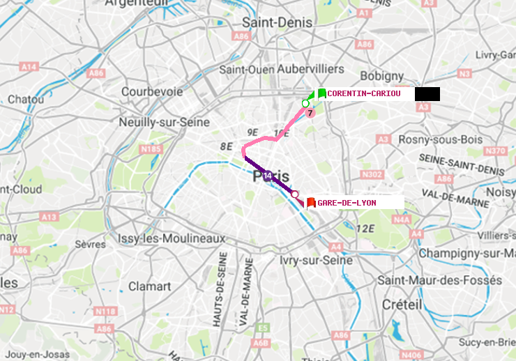 plan itinéraire ratp de Corentin-Cariou à Gare de Lyon