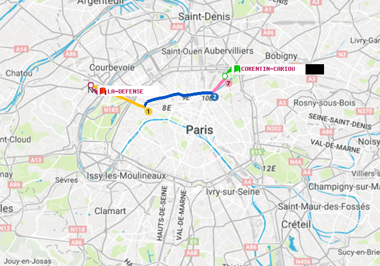 plan itinéraire ratp de Corentin-Cariou à La Défense (Grande Arche)