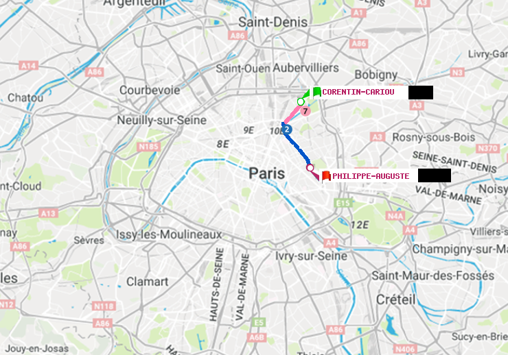 plan itinéraire ratp de Corentin-Cariou à Philippe Auguste