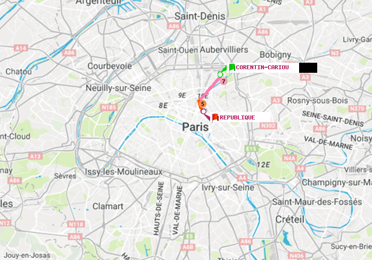 plan itinéraire ratp de Corentin-Cariou à République