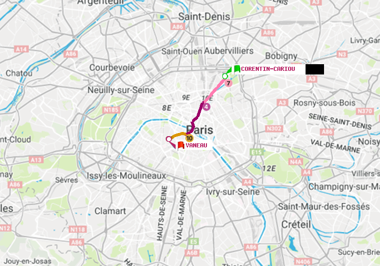 plan itinéraire ratp de Corentin-Cariou à Vaneau