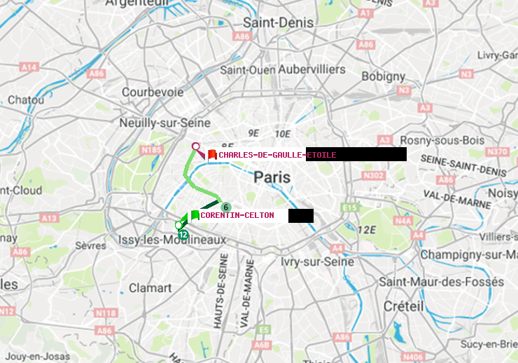 plan itinéraire ratp de Corentin-Celton à Charles de Gaulle-Etoile