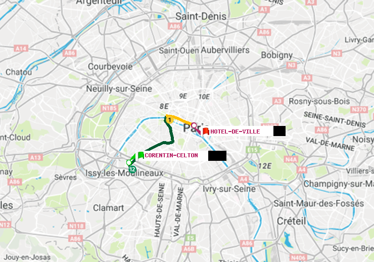 plan itinéraire ratp de Corentin-Celton à Hôtel de Ville