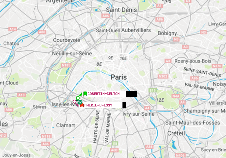 plan itinéraire ratp de Corentin-Celton à Mairie d