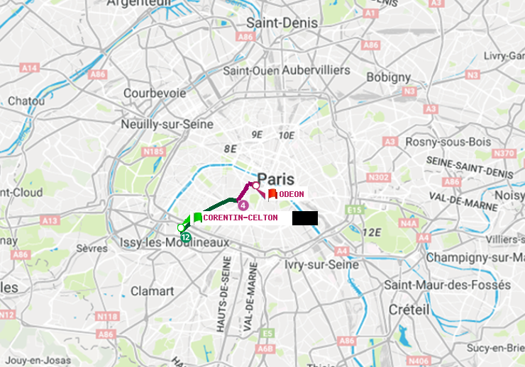 plan itinéraire ratp de Corentin-Celton à Odéon