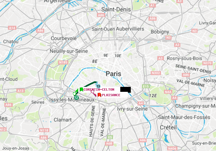 plan itinéraire ratp de Corentin-Celton à Plaisance