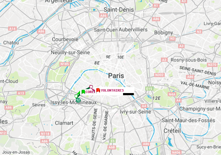 plan itinéraire ratp de Corentin-Celton à Volontaires