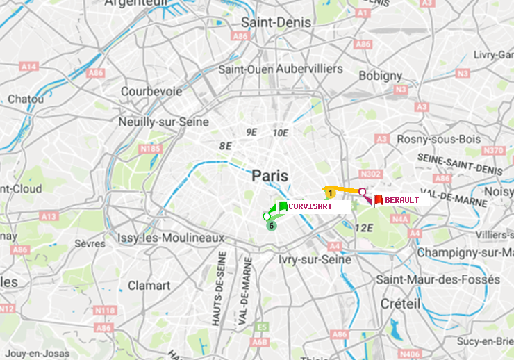 plan itinéraire ratp de Corvisart à Bérault