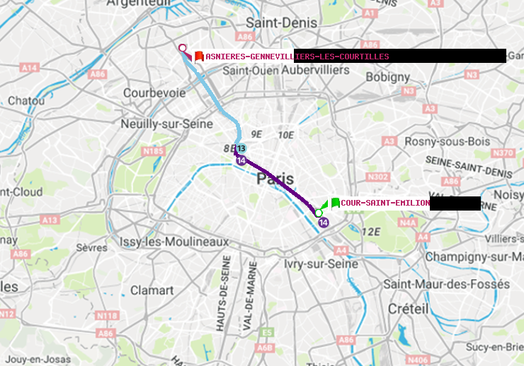 plan itinéraire ratp de Cour Saint-Emilion à Asnieres-Gennevilliers Les Courtilles