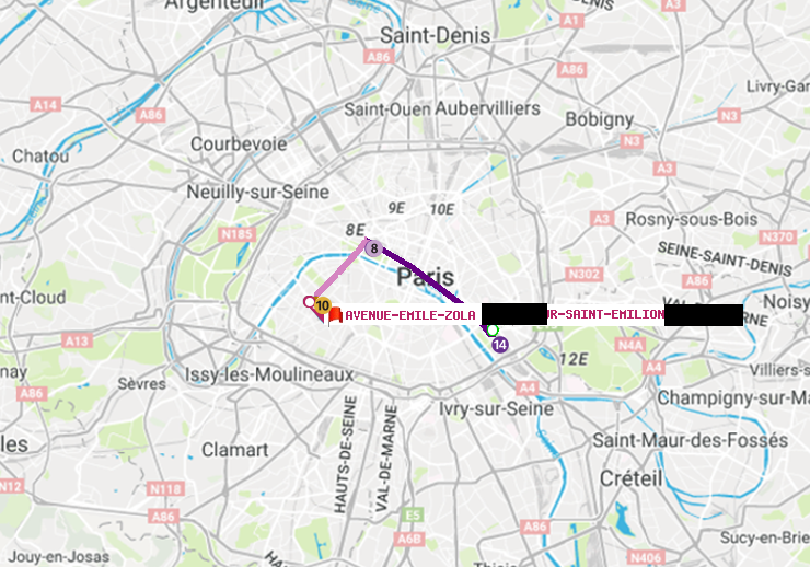 plan itinéraire ratp de Cour Saint-Emilion à Avenue Emile-Zola