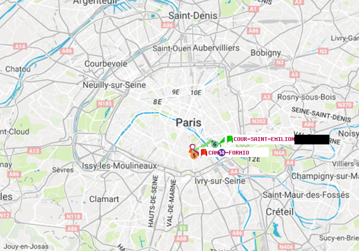 plan itinéraire ratp de Cour Saint-Emilion à Campo-Formio