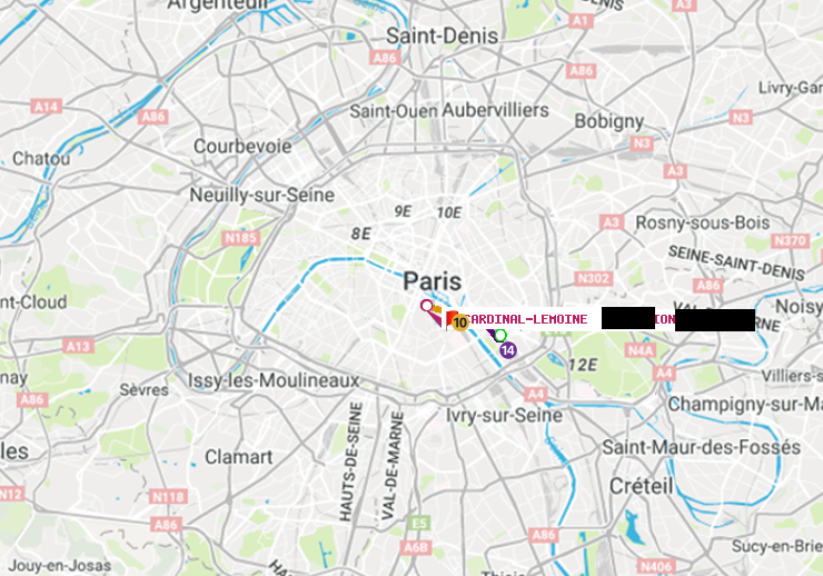 plan itinéraire ratp de Cour Saint-Emilion à Cardinal-Lemoine