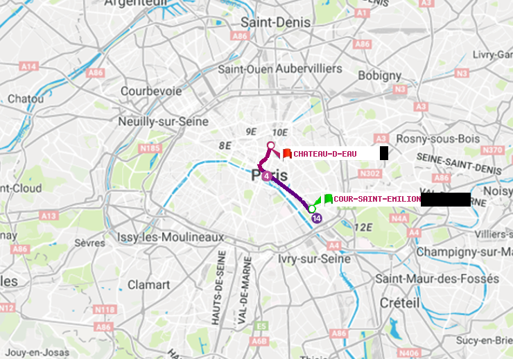 plan itinéraire ratp de Cour Saint-Emilion à Château d