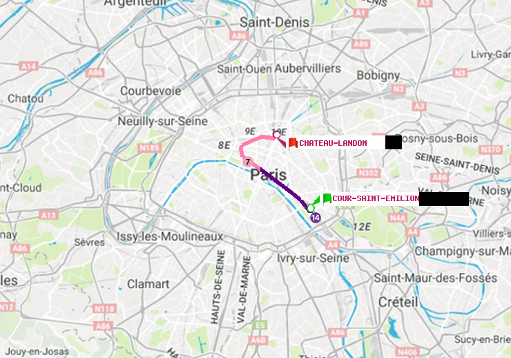 plan itinéraire ratp de Cour Saint-Emilion à Château Landon