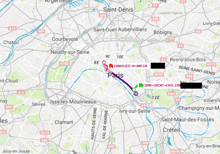 plan itinéraire ratp de Cour Saint-Emilion à Chaussée d