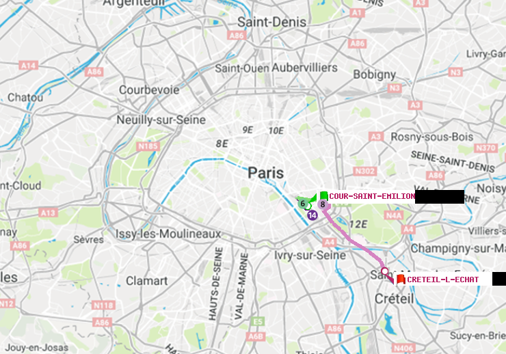 plan itinéraire ratp de Cour Saint-Emilion à Créteil-L