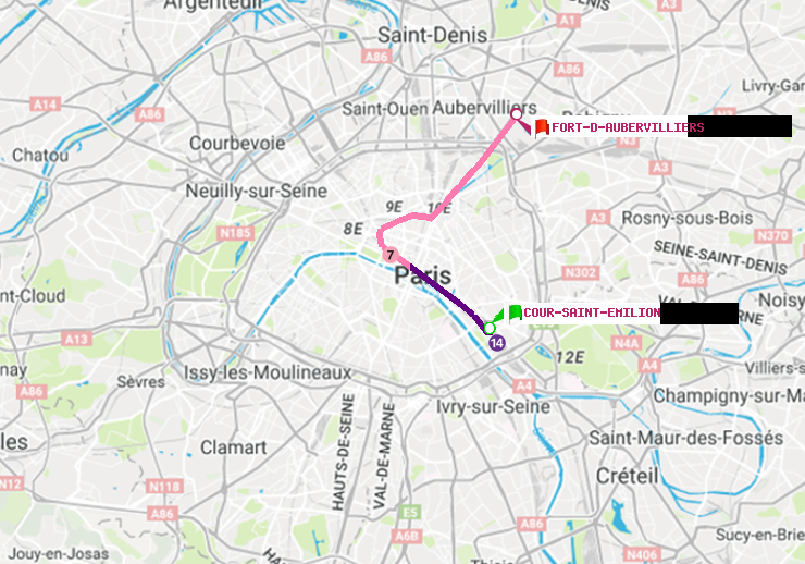 plan itinéraire ratp de Cour Saint-Emilion à Fort d